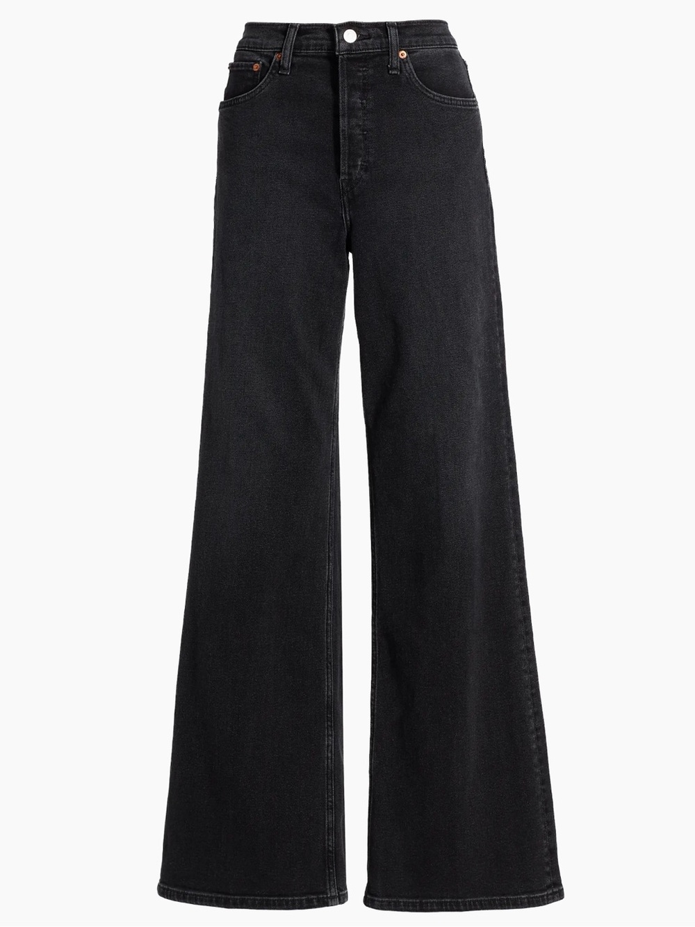 NEW Re/done High-Rise Wide-Leg Jeans in Washed Noir